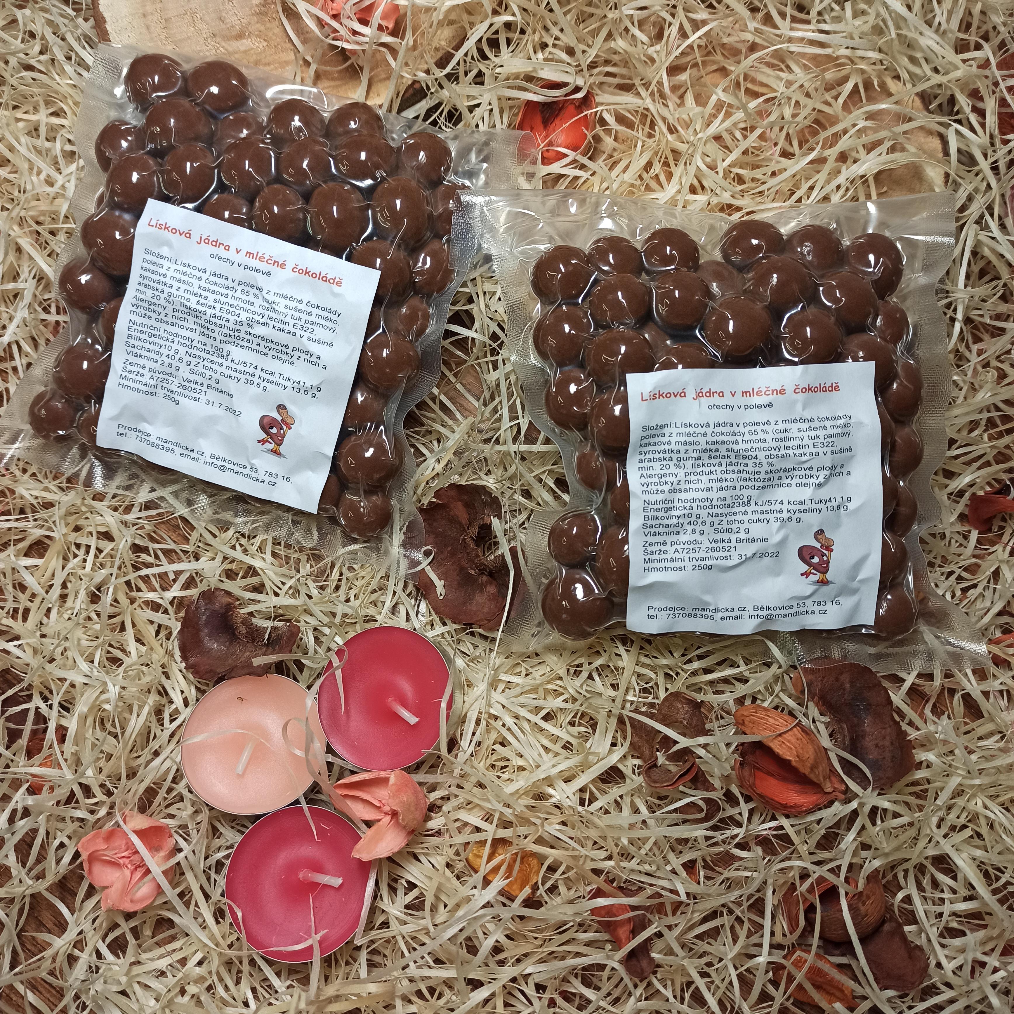 Lísková jádra v polevě z mléčné čokolády 250g