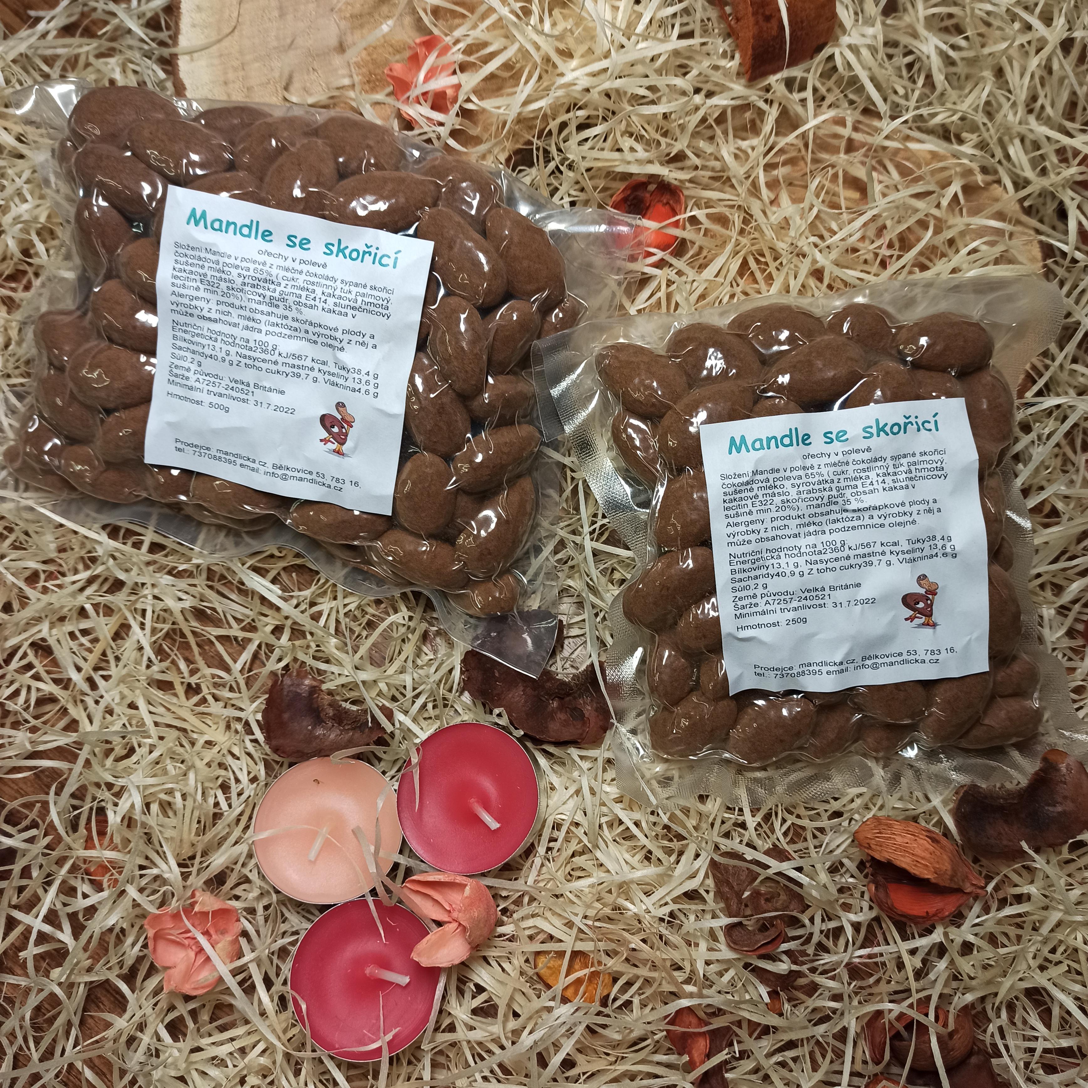 Mandle v polevě z mléčné čokolády sypané skořicí 500g